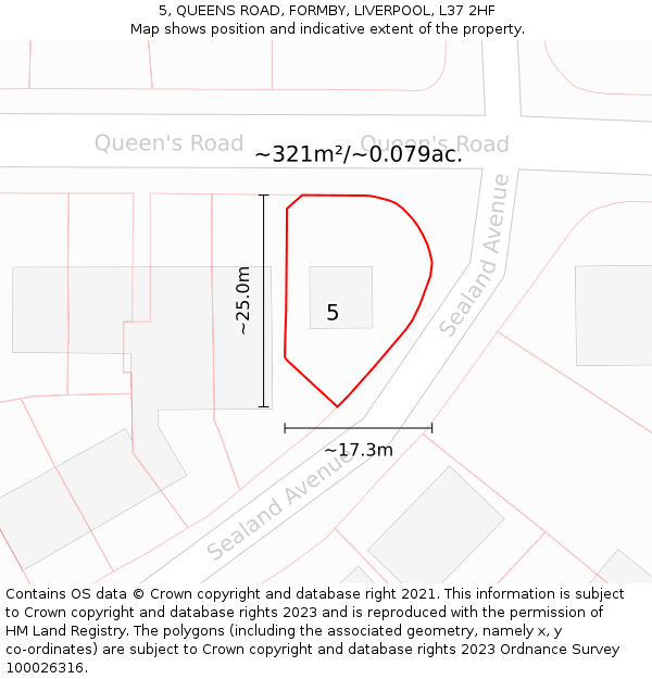 5, QUEENS ROAD, FORMBY, LIVERPOOL, L37 2HF: Plot and title map