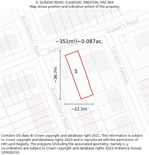 5, QUEENS ROAD, FULWOOD, PRESTON, PR2 3EA: Plot and title map