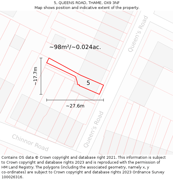 5, QUEENS ROAD, THAME, OX9 3NF: Plot and title map