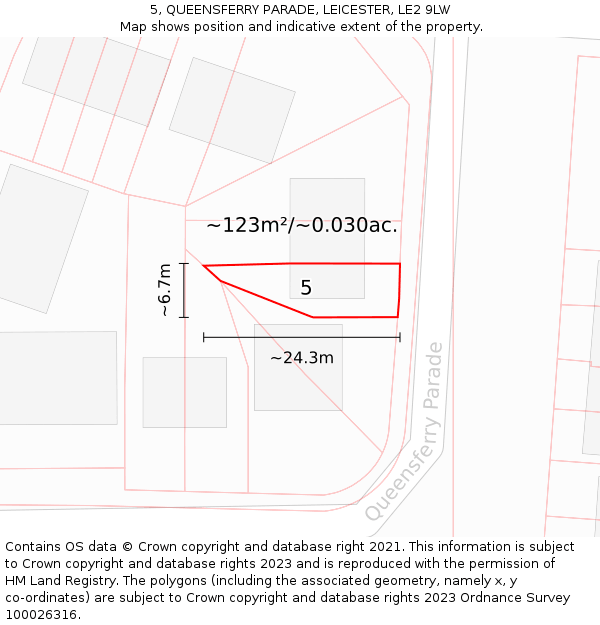 5, QUEENSFERRY PARADE, LEICESTER, LE2 9LW: Plot and title map