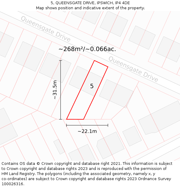 5, QUEENSGATE DRIVE, IPSWICH, IP4 4DE: Plot and title map