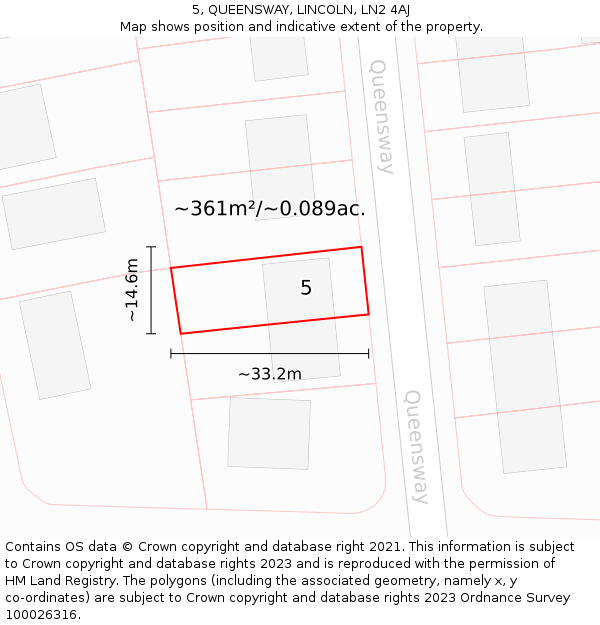 5, QUEENSWAY, LINCOLN, LN2 4AJ: Plot and title map