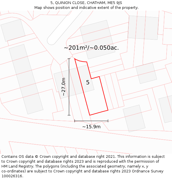 5, QUINION CLOSE, CHATHAM, ME5 9JS: Plot and title map