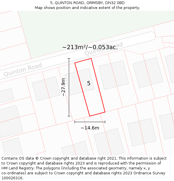 5, QUINTON ROAD, GRIMSBY, DN32 0BD: Plot and title map