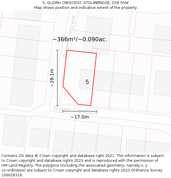 5, QUORN CRESCENT, STOURBRIDGE, DY8 5NW: Plot and title map