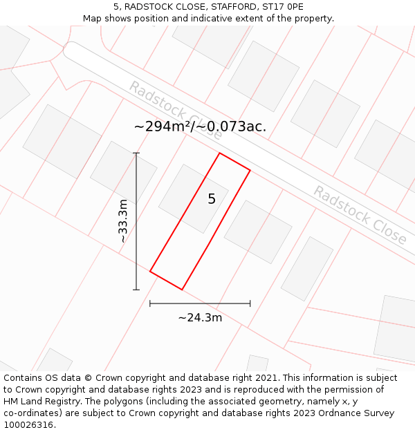 5, RADSTOCK CLOSE, STAFFORD, ST17 0PE: Plot and title map