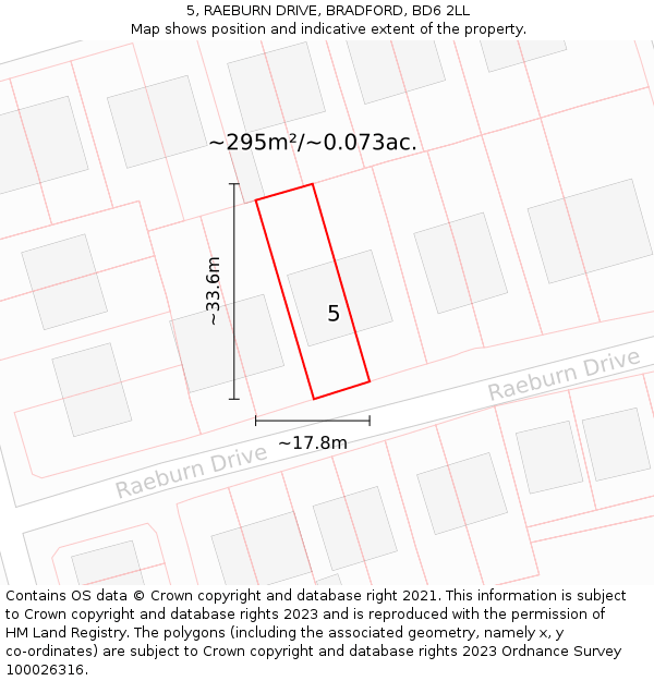 5, RAEBURN DRIVE, BRADFORD, BD6 2LL: Plot and title map