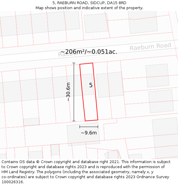 5, RAEBURN ROAD, SIDCUP, DA15 8RD: Plot and title map