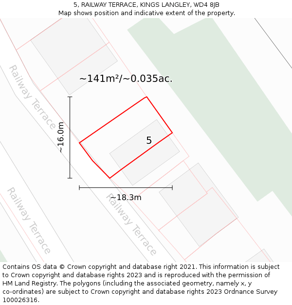 5, RAILWAY TERRACE, KINGS LANGLEY, WD4 8JB: Plot and title map