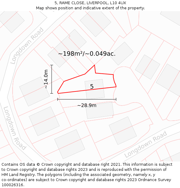 5, RAME CLOSE, LIVERPOOL, L10 4UX: Plot and title map