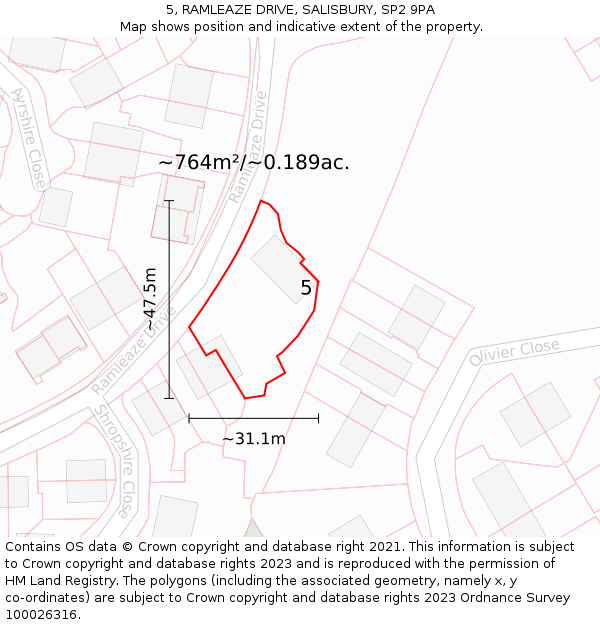 5, RAMLEAZE DRIVE, SALISBURY, SP2 9PA: Plot and title map