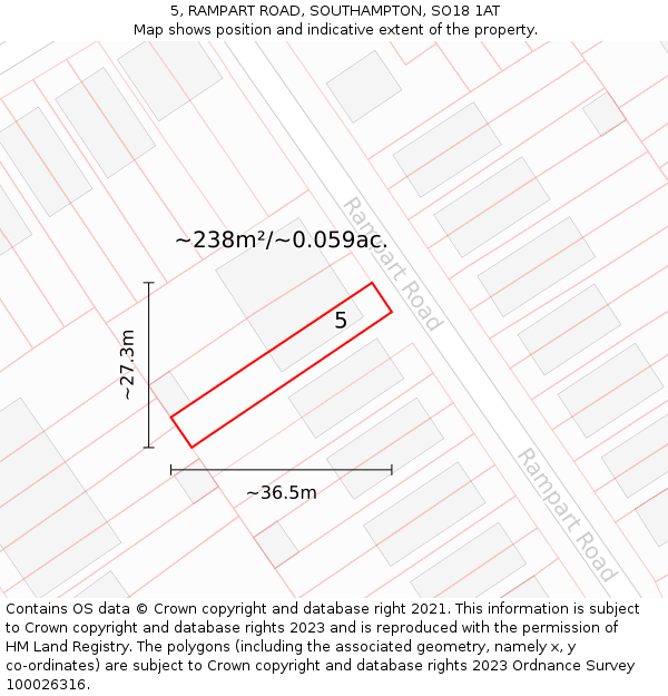 5, RAMPART ROAD, SOUTHAMPTON, SO18 1AT: Plot and title map
