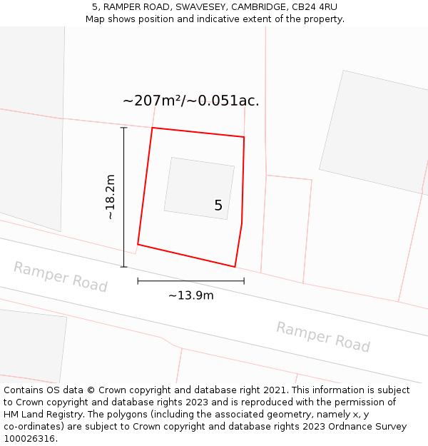 5, RAMPER ROAD, SWAVESEY, CAMBRIDGE, CB24 4RU: Plot and title map