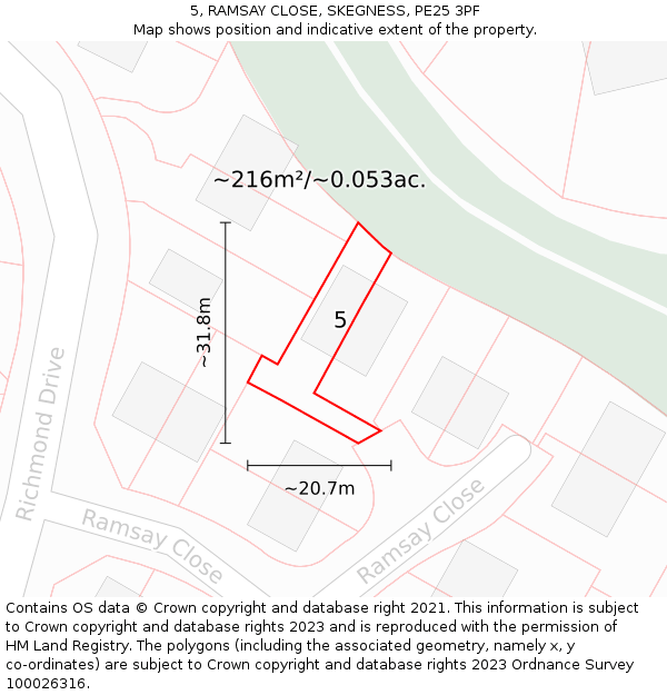 5, RAMSAY CLOSE, SKEGNESS, PE25 3PF: Plot and title map