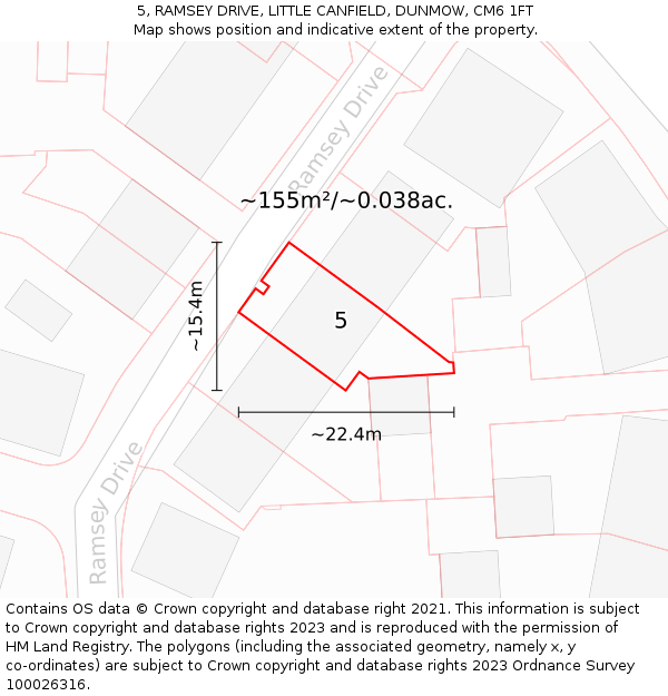 5, RAMSEY DRIVE, LITTLE CANFIELD, DUNMOW, CM6 1FT: Plot and title map