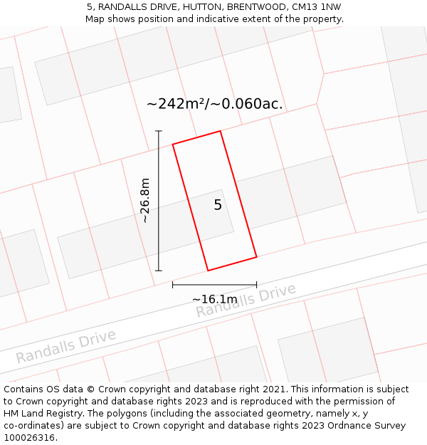 5, RANDALLS DRIVE, HUTTON, BRENTWOOD, CM13 1NW: Plot and title map