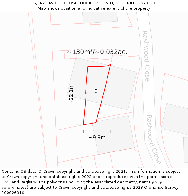5, RASHWOOD CLOSE, HOCKLEY HEATH, SOLIHULL, B94 6SD: Plot and title map