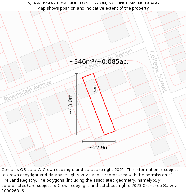 5, RAVENSDALE AVENUE, LONG EATON, NOTTINGHAM, NG10 4GG: Plot and title map