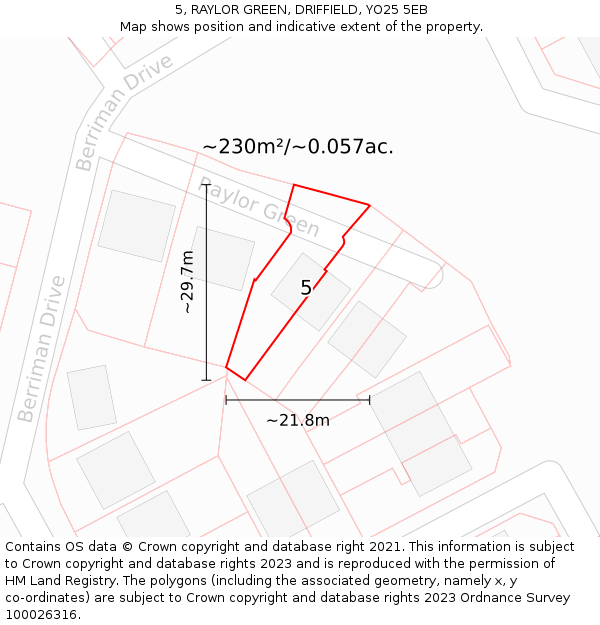 5, RAYLOR GREEN, DRIFFIELD, YO25 5EB: Plot and title map
