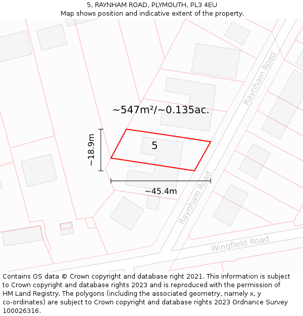 5, RAYNHAM ROAD, PLYMOUTH, PL3 4EU: Plot and title map