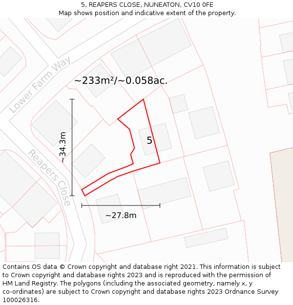 5, REAPERS CLOSE, NUNEATON, CV10 0FE: Plot and title map