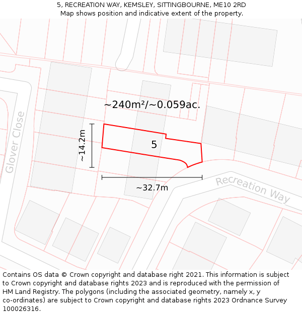 5, RECREATION WAY, KEMSLEY, SITTINGBOURNE, ME10 2RD: Plot and title map