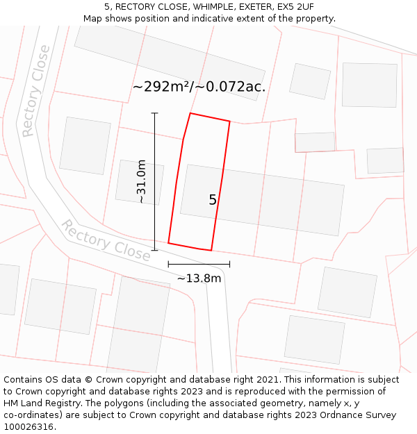 5, RECTORY CLOSE, WHIMPLE, EXETER, EX5 2UF: Plot and title map