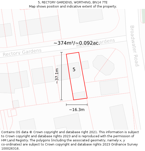 5, RECTORY GARDENS, WORTHING, BN14 7TE: Plot and title map