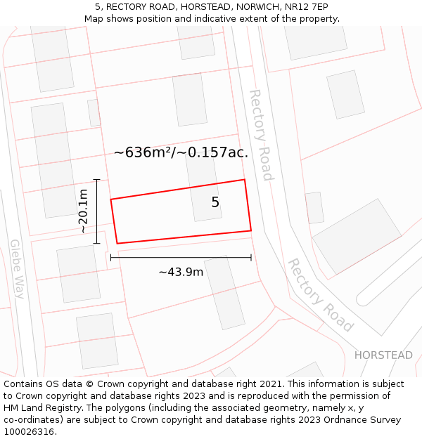5, RECTORY ROAD, HORSTEAD, NORWICH, NR12 7EP: Plot and title map