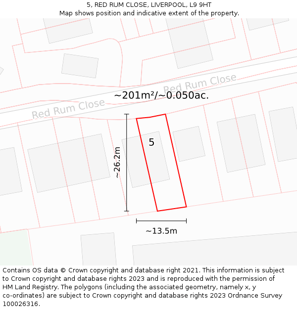 5, RED RUM CLOSE, LIVERPOOL, L9 9HT: Plot and title map