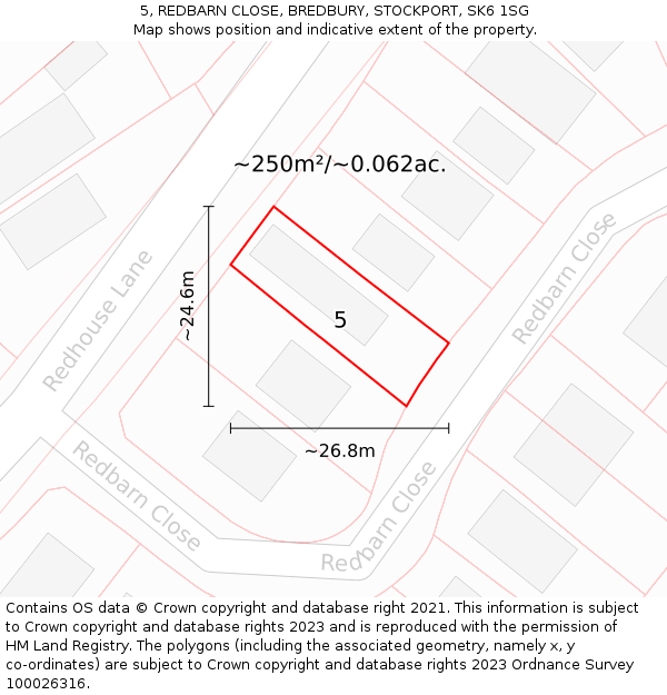 5, REDBARN CLOSE, BREDBURY, STOCKPORT, SK6 1SG: Plot and title map