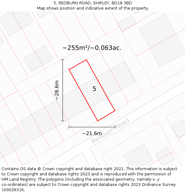 5, REDBURN ROAD, SHIPLEY, BD18 3BD: Plot and title map