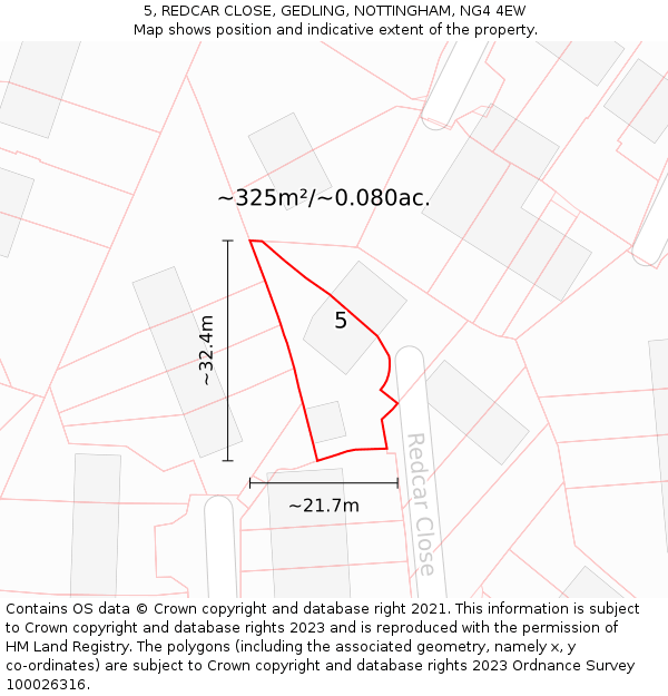 5, REDCAR CLOSE, GEDLING, NOTTINGHAM, NG4 4EW: Plot and title map