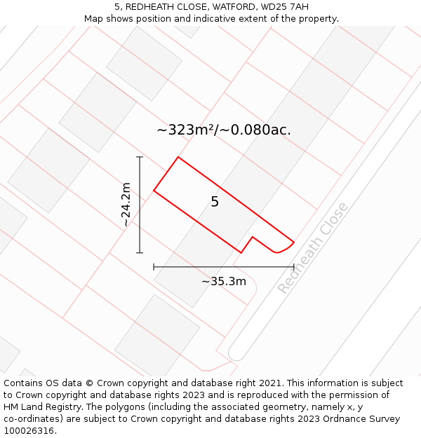 5, REDHEATH CLOSE, WATFORD, WD25 7AH: Plot and title map