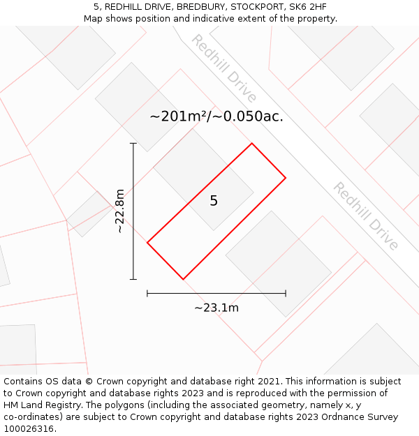 5, REDHILL DRIVE, BREDBURY, STOCKPORT, SK6 2HF: Plot and title map
