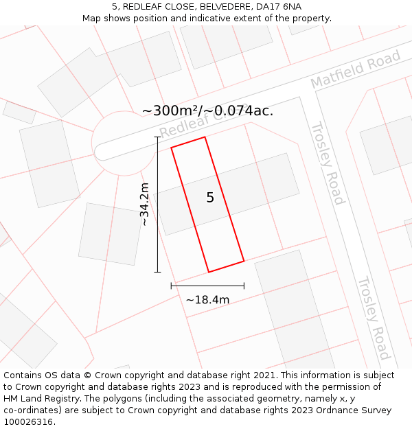 5, REDLEAF CLOSE, BELVEDERE, DA17 6NA: Plot and title map