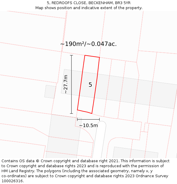 5, REDROOFS CLOSE, BECKENHAM, BR3 5YR: Plot and title map