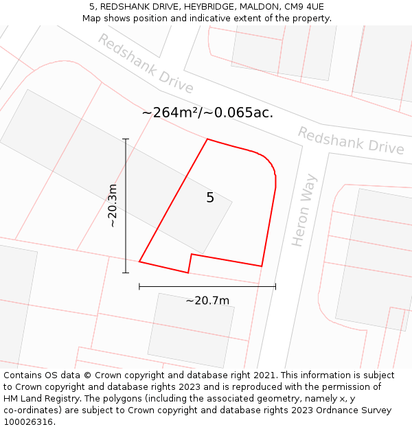 5, REDSHANK DRIVE, HEYBRIDGE, MALDON, CM9 4UE: Plot and title map