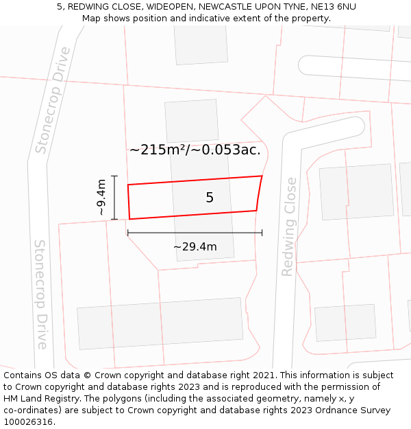 5, REDWING CLOSE, WIDEOPEN, NEWCASTLE UPON TYNE, NE13 6NU: Plot and title map