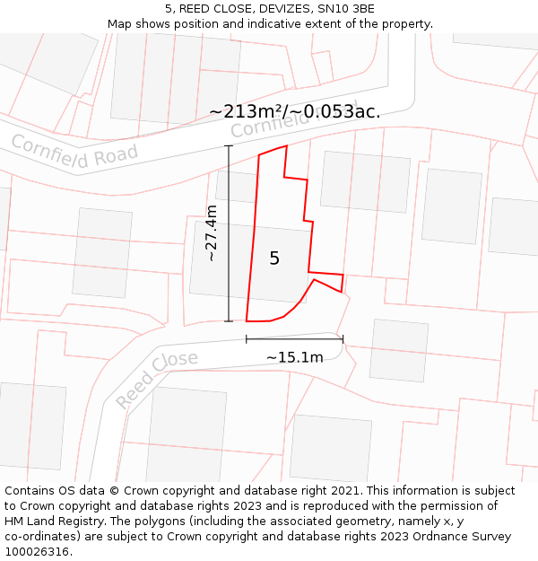 5, REED CLOSE, DEVIZES, SN10 3BE: Plot and title map