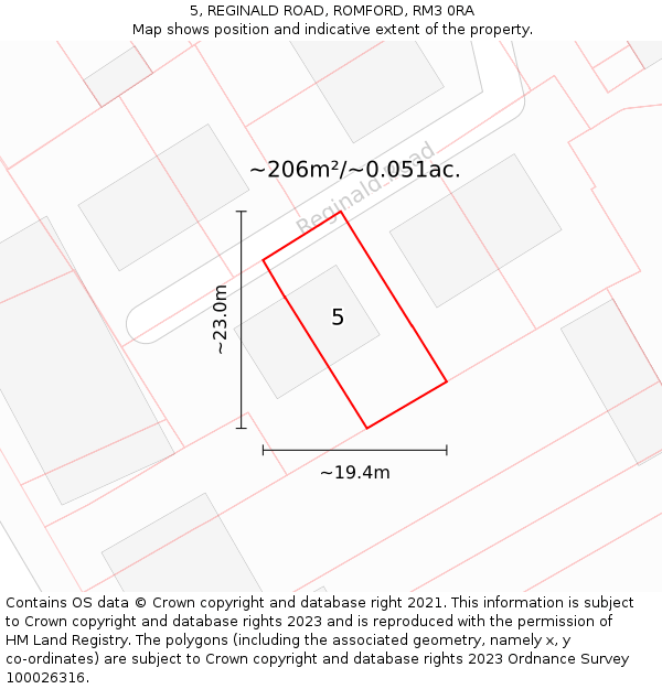 5, REGINALD ROAD, ROMFORD, RM3 0RA: Plot and title map