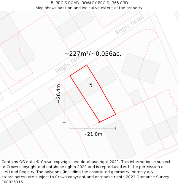 5, REGIS ROAD, ROWLEY REGIS, B65 8BB: Plot and title map
