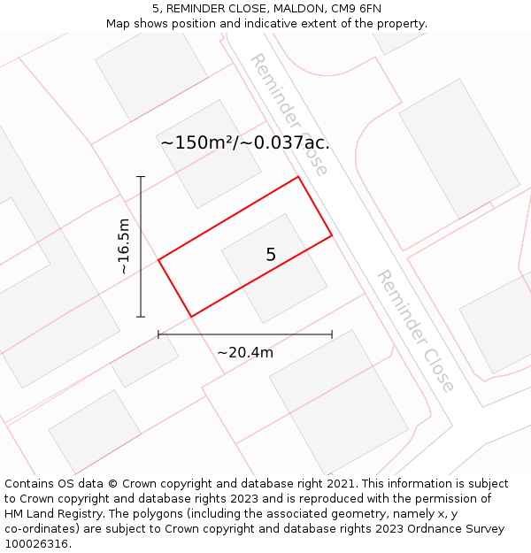 5, REMINDER CLOSE, MALDON, CM9 6FN: Plot and title map