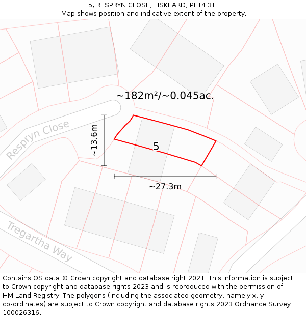 5, RESPRYN CLOSE, LISKEARD, PL14 3TE: Plot and title map