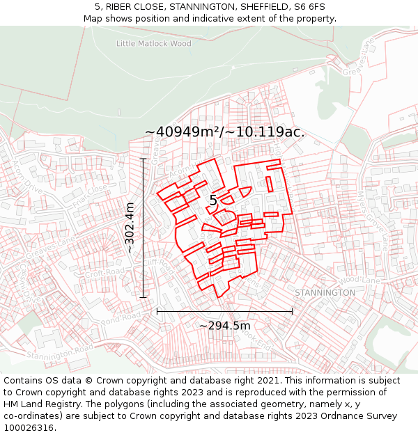 5, RIBER CLOSE, STANNINGTON, SHEFFIELD, S6 6FS: Plot and title map