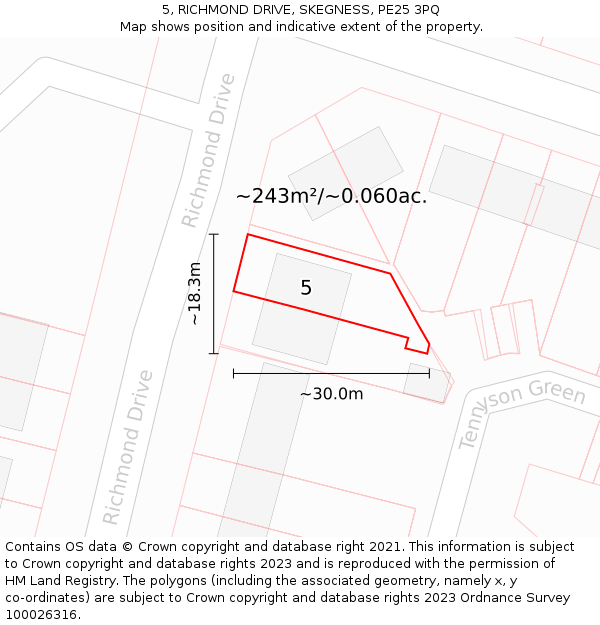 5, RICHMOND DRIVE, SKEGNESS, PE25 3PQ: Plot and title map