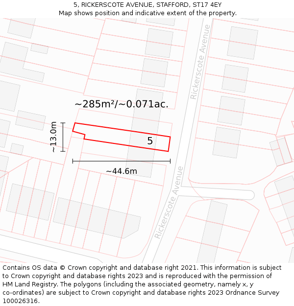 5, RICKERSCOTE AVENUE, STAFFORD, ST17 4EY: Plot and title map