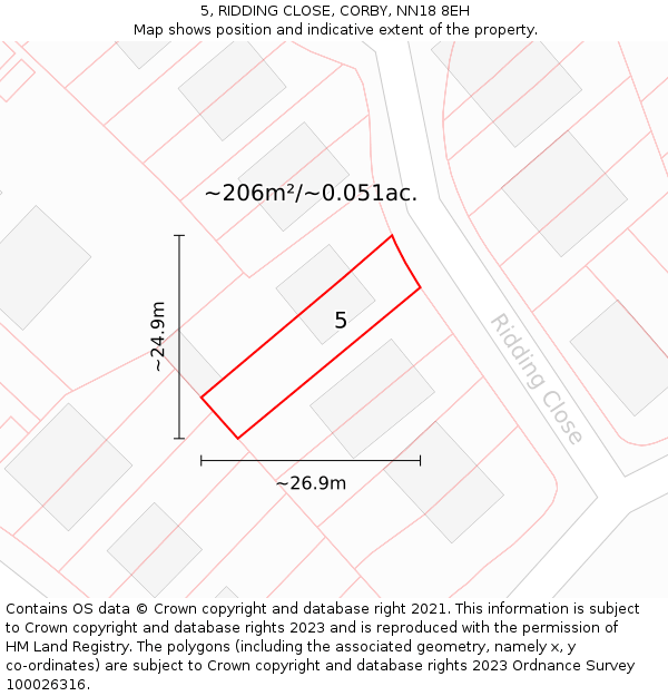 5, RIDDING CLOSE, CORBY, NN18 8EH: Plot and title map