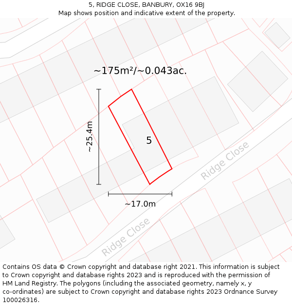 5, RIDGE CLOSE, BANBURY, OX16 9BJ: Plot and title map