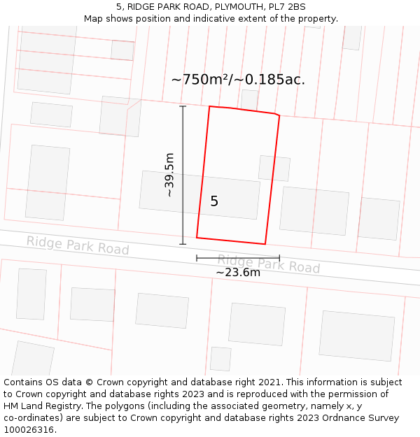 5, RIDGE PARK ROAD, PLYMOUTH, PL7 2BS: Plot and title map